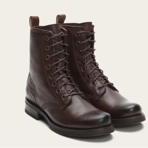 Frye Veronica Lace Up Dark Brown Combat Boots 7 New